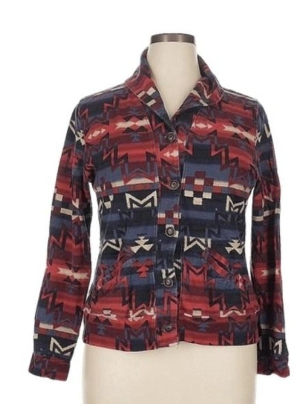Lauren Ralph Lauren red, white & Navy Aztec Button-Up Jacket